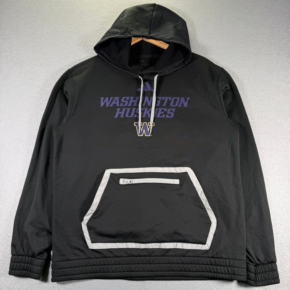 Washington Huskies Hoodie Black Purple W Logo Pocket Men's Size‎ L Adidas